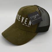 Olive Green & White Suede Trucker Cap