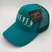 Distressed Teal & White Trucker Cap