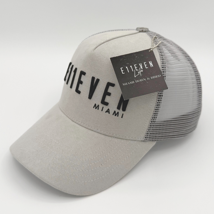 Light Grey & Black Suede Trucker Cap